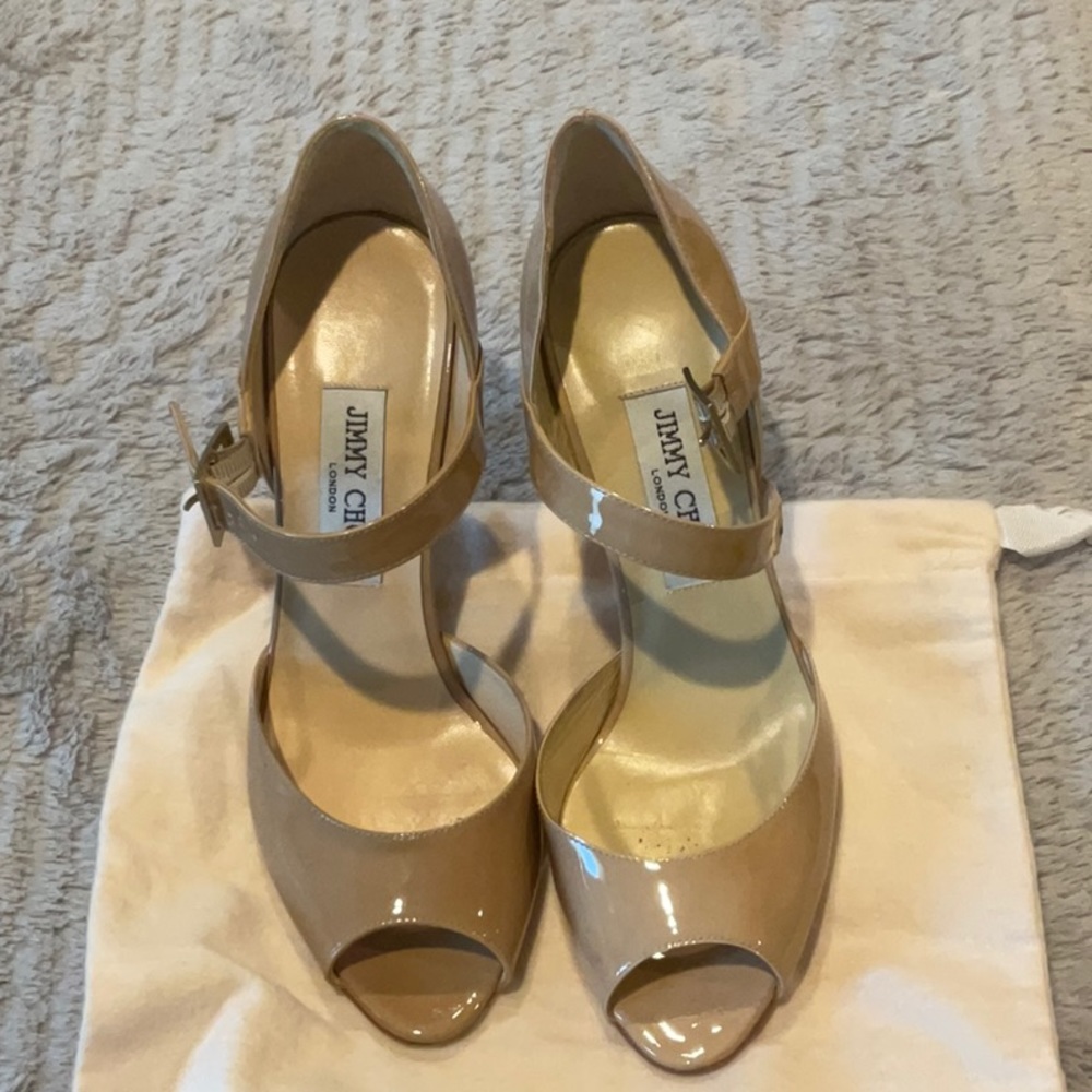 Jimmy Choo Tan/Nude Heel, 38 NOTE DISCOLORATION